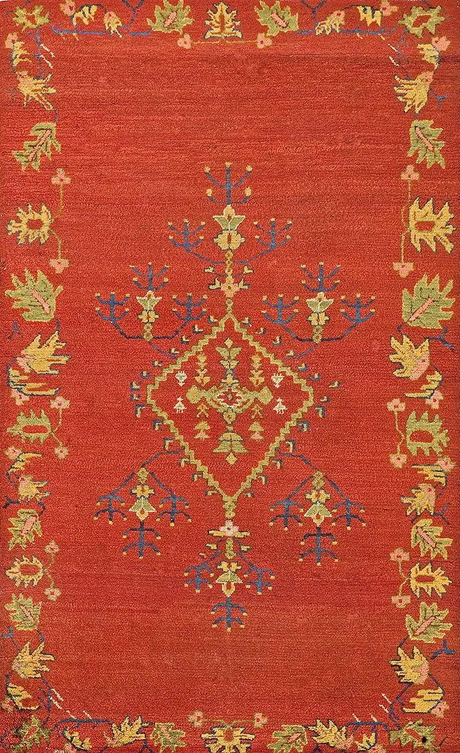 4'x6' Bold Red Antique Tribal Geometric Open Field Medallion Turkish Oushak Rug gallery