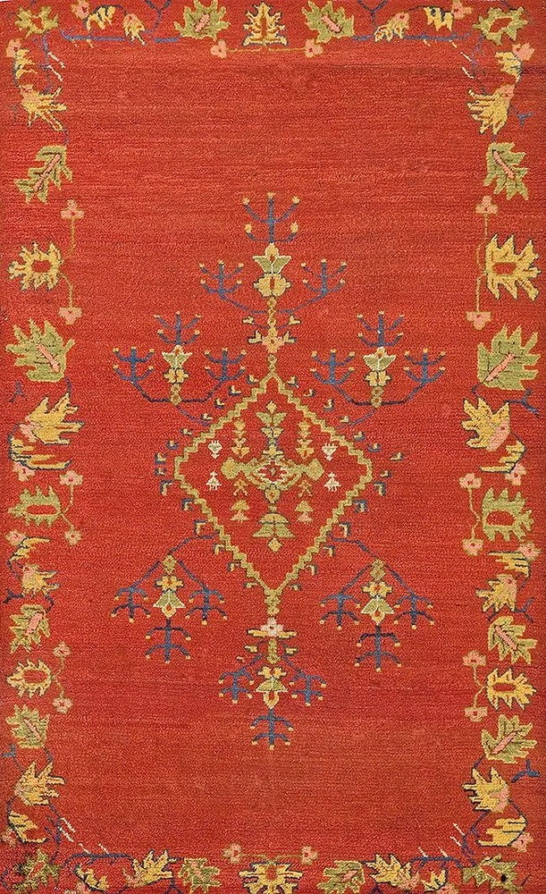 4'x6' Bold Red Antique Tribal Geometric Open Field Medallion Turkish Oushak Rug