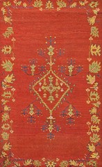 4’x6′ Bold Red Antique Tribal Geometric Open Field Medallion Turkish Oushak Rug