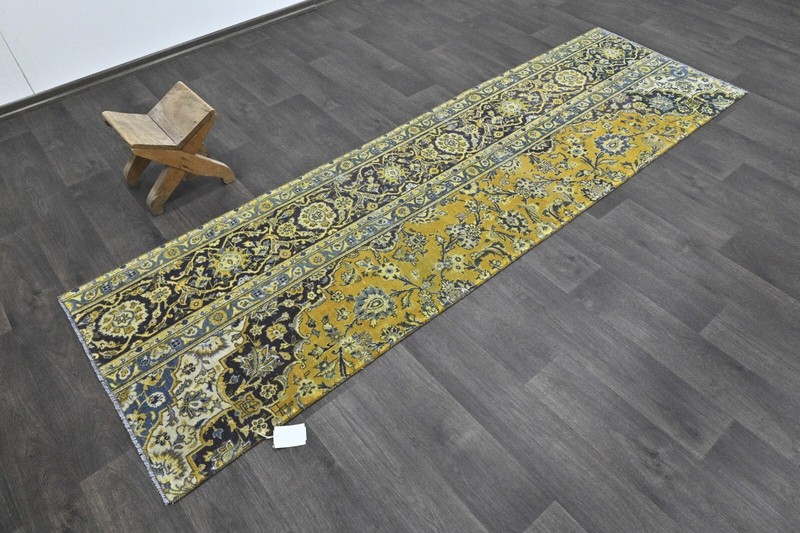 Vintage Turkish Runner Rug 3x9ft Wool Anatolian Handmade Hallway Oushak YELLOW gallery