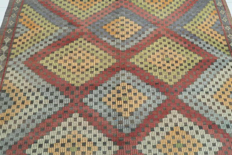 Vintage Turkish Kilim Wool Rug, Handmade Floor Carpet, Large Boho Rug 70"x109" gallery