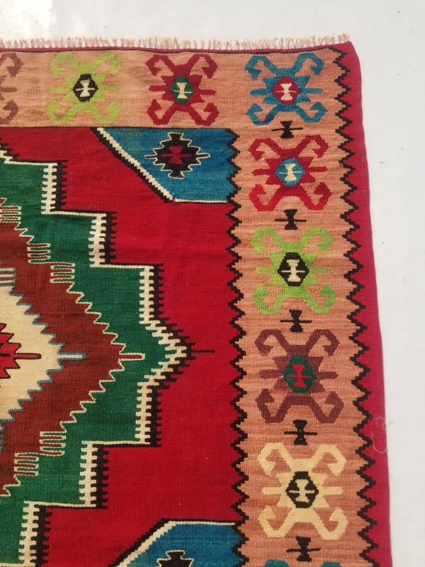 Vintage Traditional Handmade Turkish Anatolian Wool Multi Kilim Rug 6.2x4.6ft gallery