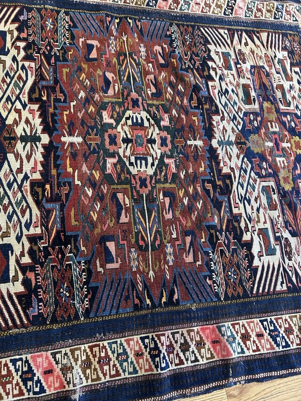 SUNBURST KAZAK ANTIQUE HANDKNOTTED WOOL RUG C.1900 5’8 X 4’7 ABSOLUTE STUNNER gallery