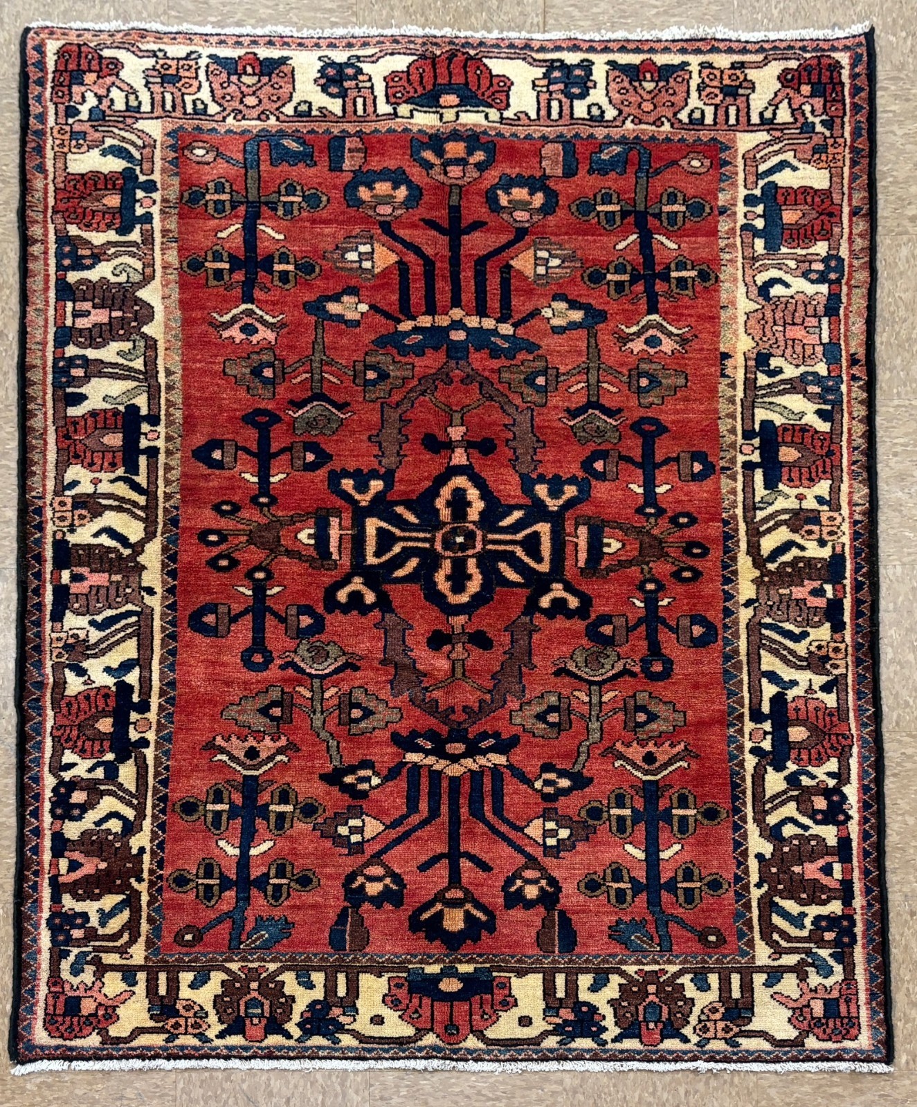 Vintage Bakhtiari Tribal Oriental Area Rug 4x6 Hand Knotted Wool Red Geometric gallery