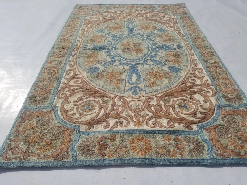 Vintage Traditional Handmade Kashmiri Chain Stitch Wool Brown Kilim 3.10x2.5ft gallery
