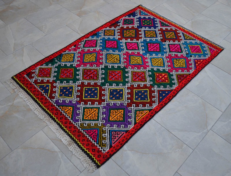 3x5 Rug Hand Made Turkish Rug Vintage Colorful Kilim Rug Actual 3'4" x 5' gallery