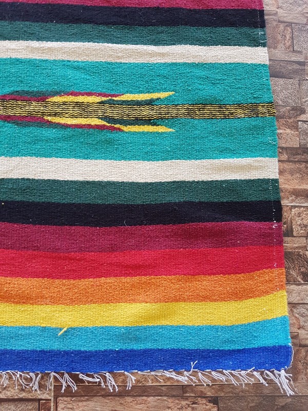 Vintage Handmade Traditional Mexico Striped Kilim Floor Rug Carpet 195x143 cm gallery