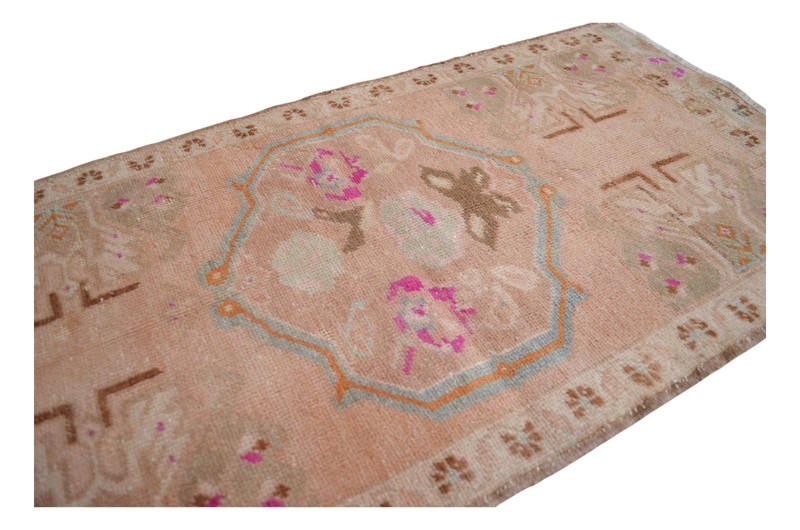Vintage Hand-Knotted Turkish Rug Small Oushak Rug Wool Door Mat 1' 10" x 3' 7" gallery