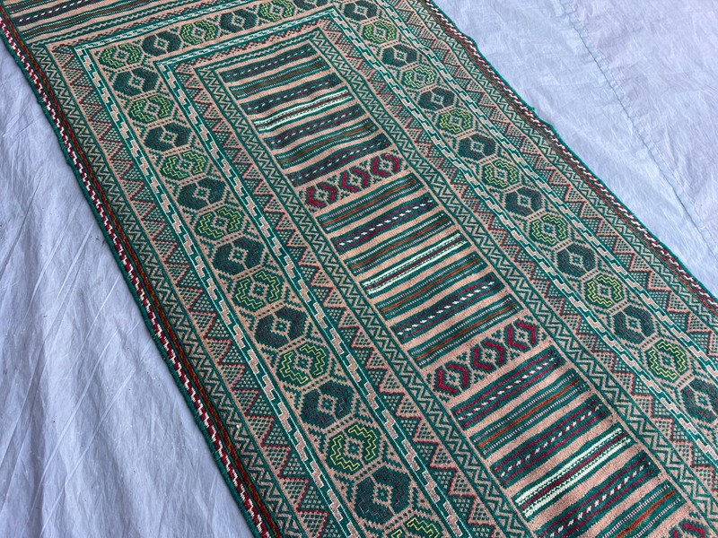 Vintage Rare Flat Weave Sumak Kilim Runner Rug, 2'9x12'5 ft, Wool, Hallway Rug gallery