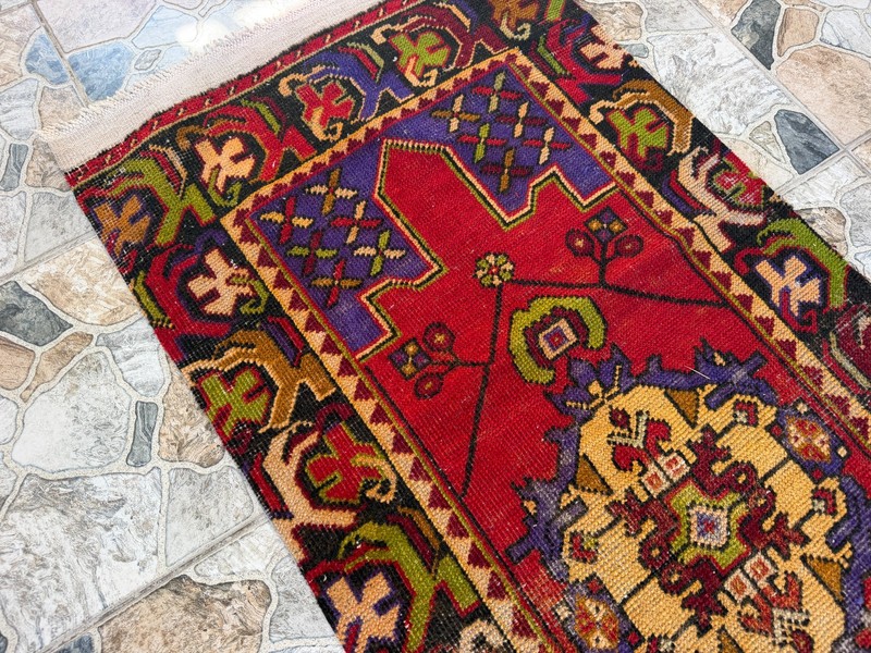 Vintage Red Turkish Runner Rug 3x10 Handknotted Tribal Anatolian Corridor Wool gallery