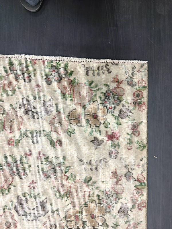 Beige Turkish Vintage Floral Carpet, 3x5.8ft, Antique Handmade Oriental Rug, gallery