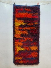 Vintage Gorgeous Hand Knotted Swedish Scandinavian Rya Shag Wool Rug Carpet