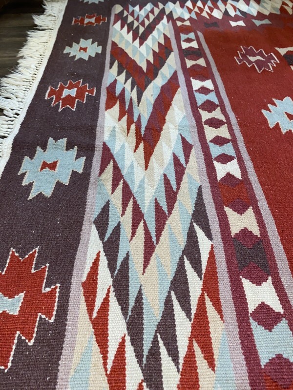 Antique Turkish Kilim Rug Textile Large 5’6” x 8’ Weave Vintage Fringe Handmade gallery