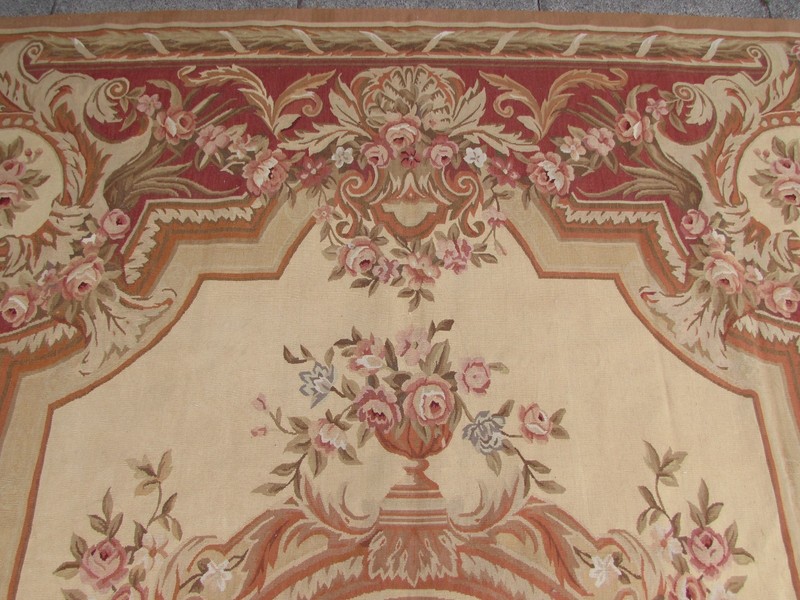 Old Hand Made French Design Wool 12x9 Beige Gold Original Aubusson 375X261cm gallery