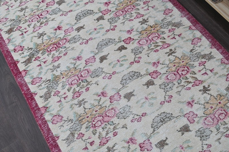 Oushak 4x7,Turkish Rug,vintage,anatolian,WHITE,kilim,Bohemian,handmade,wool gallery