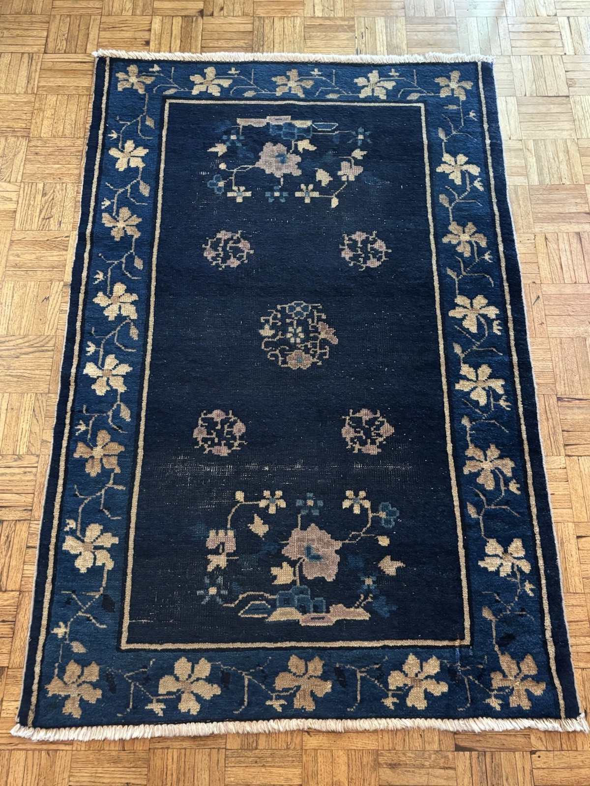 1920’s/1930’s Art Deco Blue Oriental Rug 3.5x5ft gallery