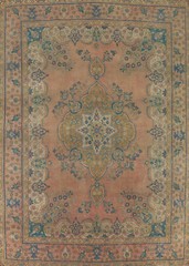 Vintage Muted Rust Handmade Wool Tebriz Traditional Living Room Area Rug 10×13