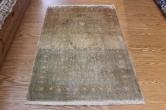 AUTHENTIC SILK RUG, Antique 4′ x 2’6″ Natural Silk muted color matches Herke