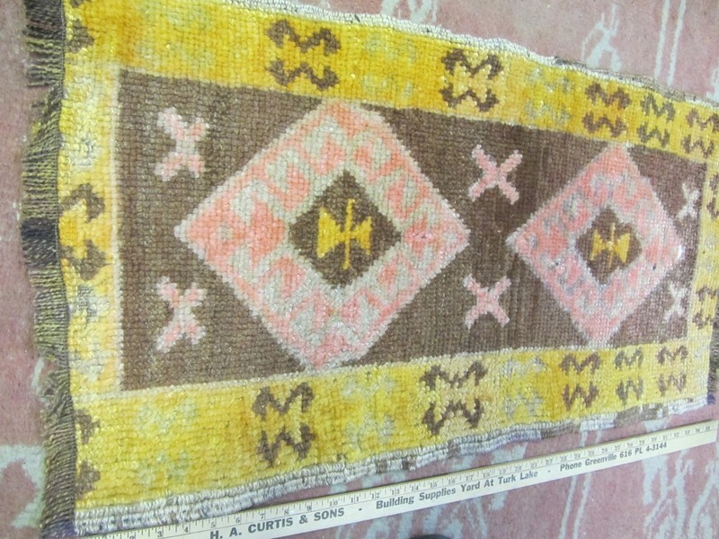 Turkish Anatolian Rug Mat Yastik 20" x 35" Semi Antique Yellow Orange Vegy Dyes gallery