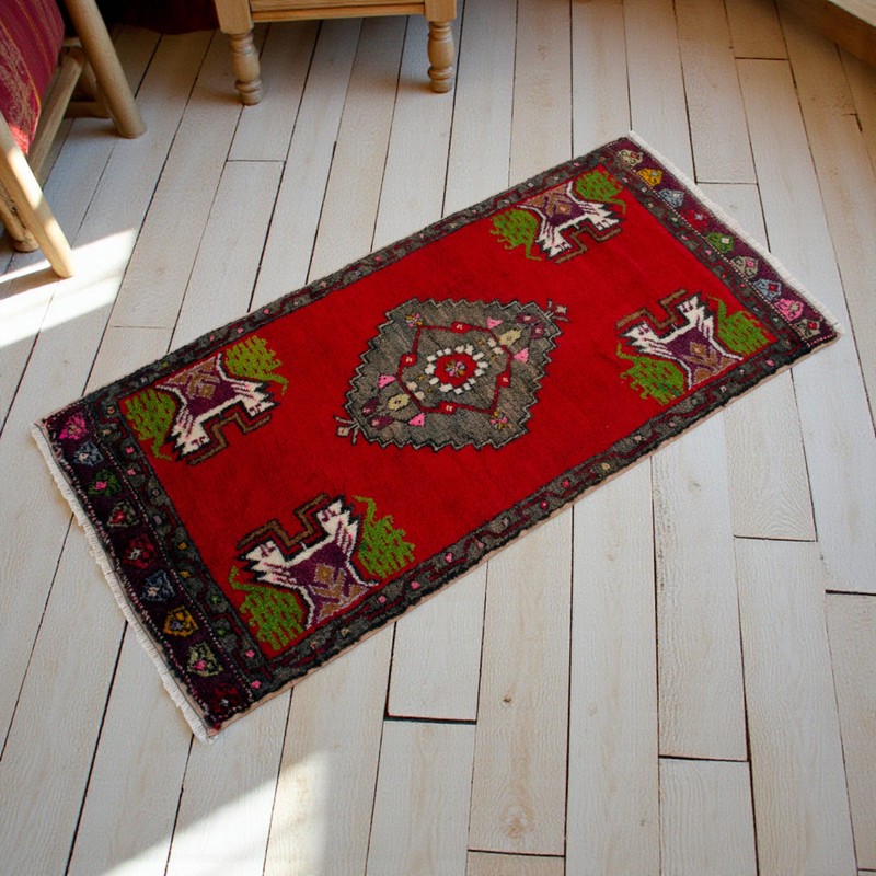 Vintage Small Oushak Rug 2x3 Hand-Knotted Colorful Turkish Wool Mat Door Mat gallery