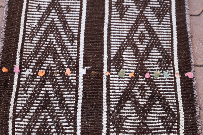 Anatolian Brown Striped Runner Rug Vintage Handmade Cream Hallway Carpet 1x7ft gallery
