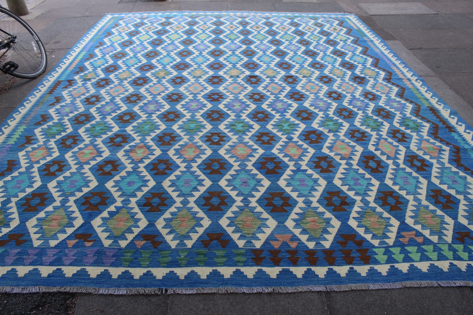 Kilim Vintage Traditional Hand Made Oriental Blue Wool Large Kilim 400x310cm gallery