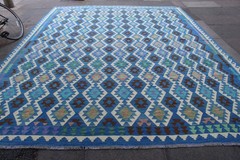 Kilim Vintage Traditional Hand Made Oriental Blue Wool Large Kilim 400x310cm