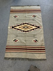 Vintage Chimayo Rug, Eye Dazzler Design, Gray/Red/White, 81″ by 52