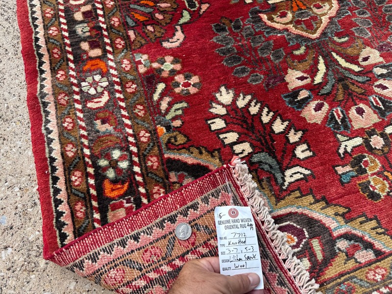 3x5 RED VINTAGE RUG handmade antique real small lilihan sarouk wool fine 4x5 4x6 gallery