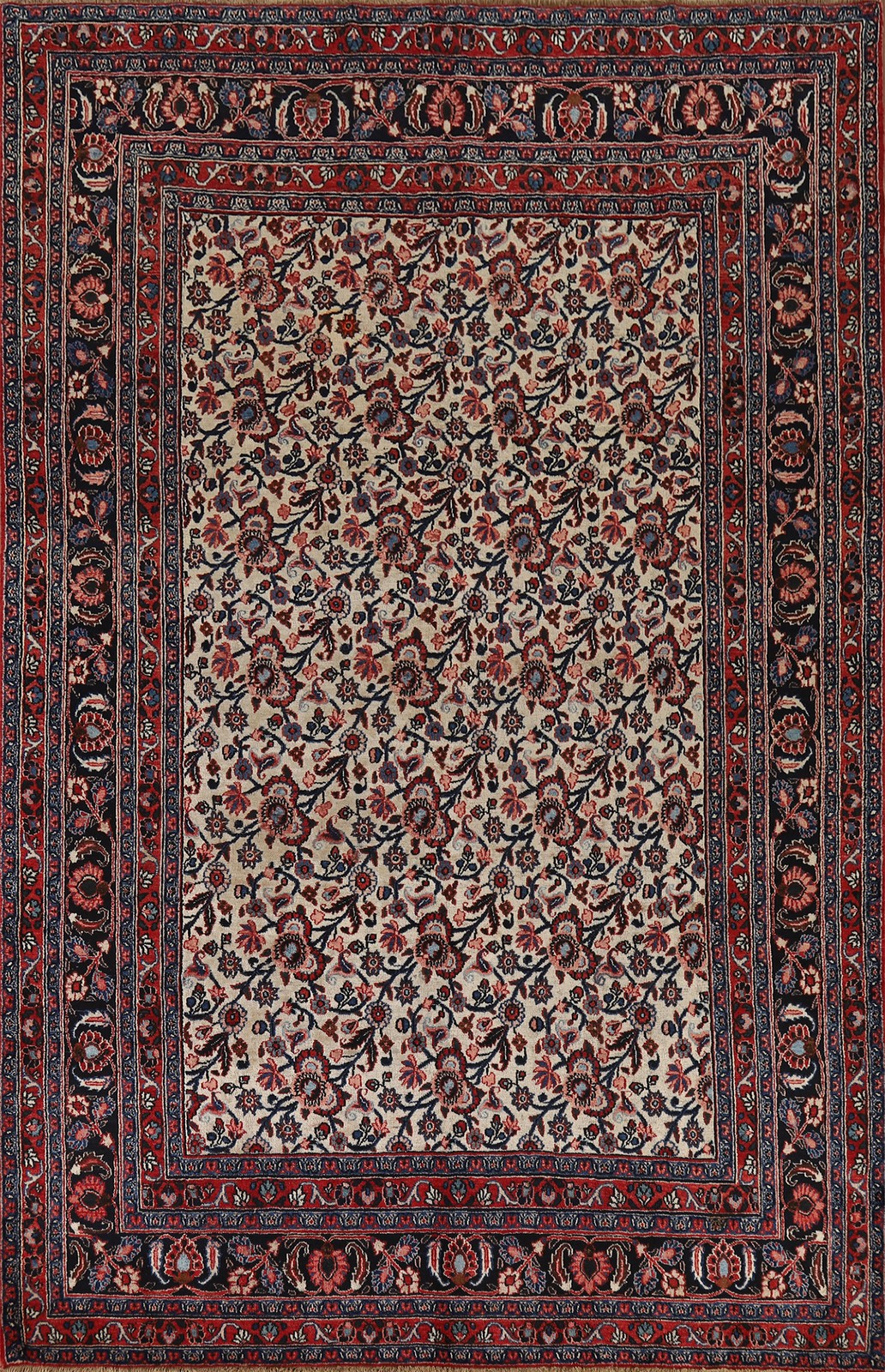 Vintage Ivory Area Rug 7x10 Vegetable Dye Traditional All-Over Hand-knotted Wool gallery