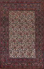 Vintage Ivory Area Rug 7×10 Vegetable Dye Traditional All-Over Hand-knotted Wool