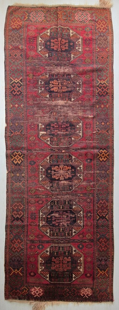 100 yo Antique Konya Cihanbeyli Hand-Knotted Runner Rug , 47x130" Fragment Rug
