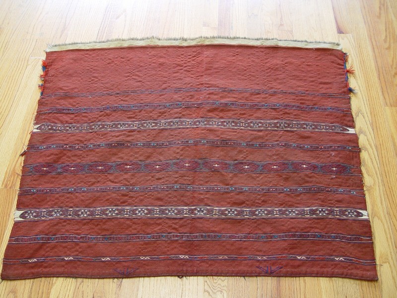 Antique 1880s Turkmen Torba 9 Line Bag-Face Hand Woven 100% Wool 3' x 3'6" gallery