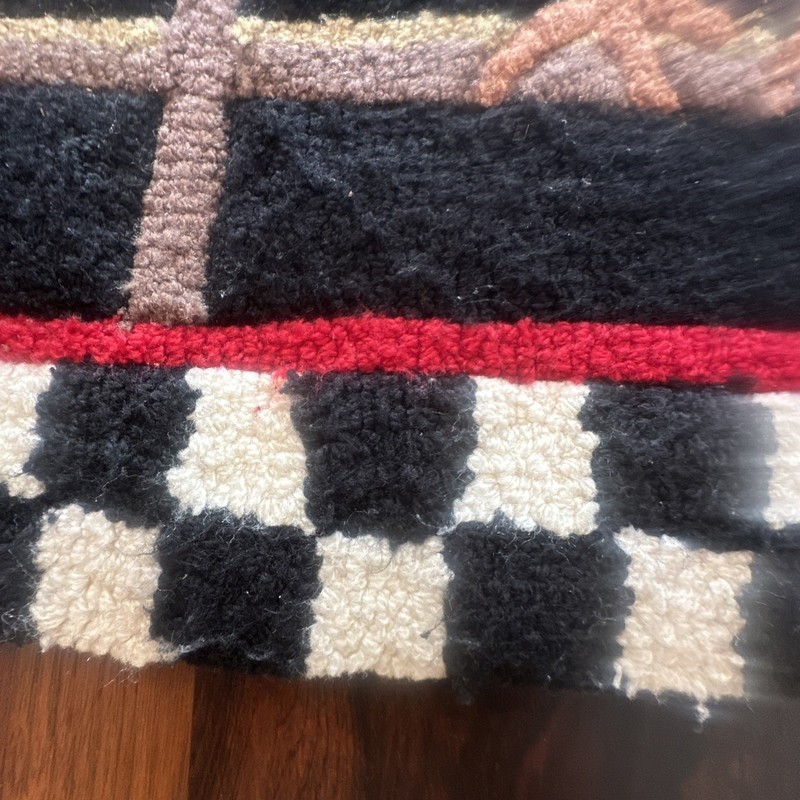 Vintage Hooked Wool Rug Rooster Sunflowers Checkered Border 2x3 #1 gallery
