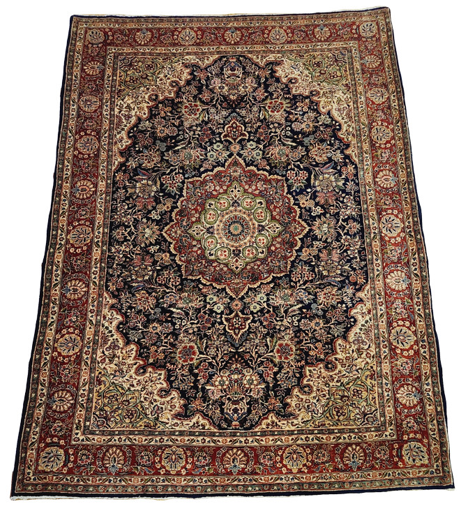 Kazvin Medallion rug, Navy Ivory Red & Green - 6'6" x 9'4" gallery
