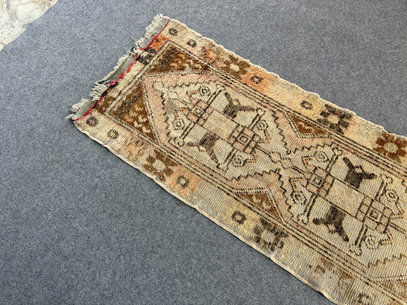Vintage Turkish Runner Rug 2x7 ft Hand-Knotted Distressed Neutral Oushak Wool gallery