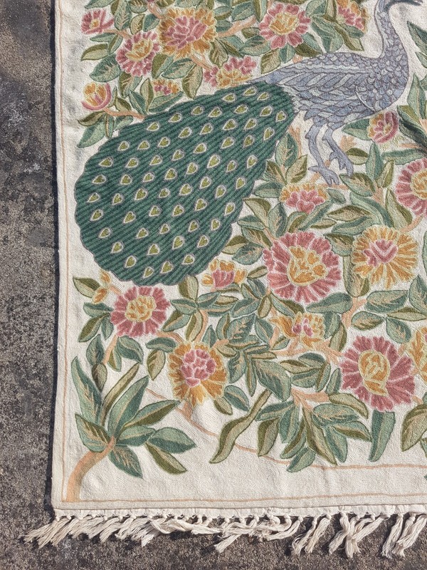 Vintage Hand Woven Traditional Kashmiri Peacock Multicolor Kilim Rug 148x90 cm gallery