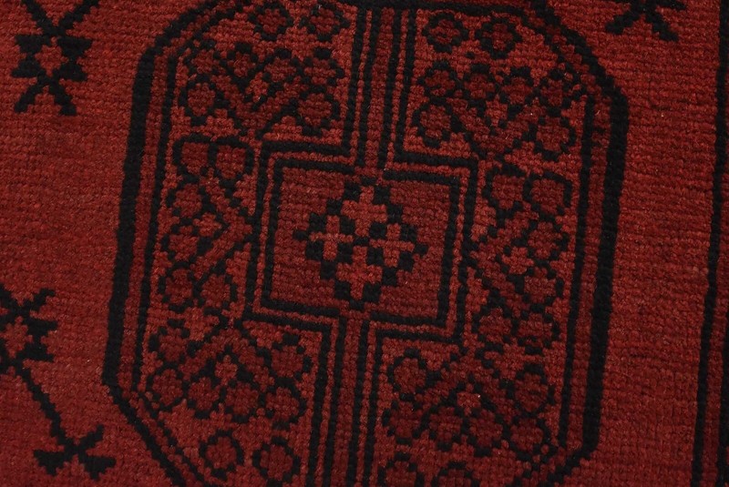 Vintage Bokhara Rug 4' x 5'10'' Red Wool Tribal Hand-Knotted Oriental Carpet gallery