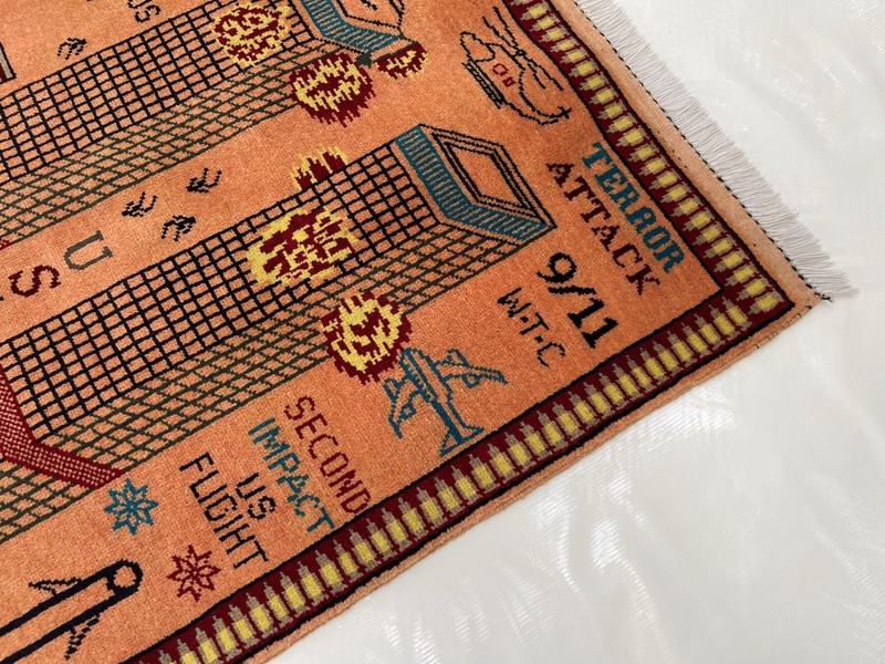 #599 Handmade rug 9/11 twin towers War Rug Afghan War Rug Handicrafts 128x95 Cm gallery