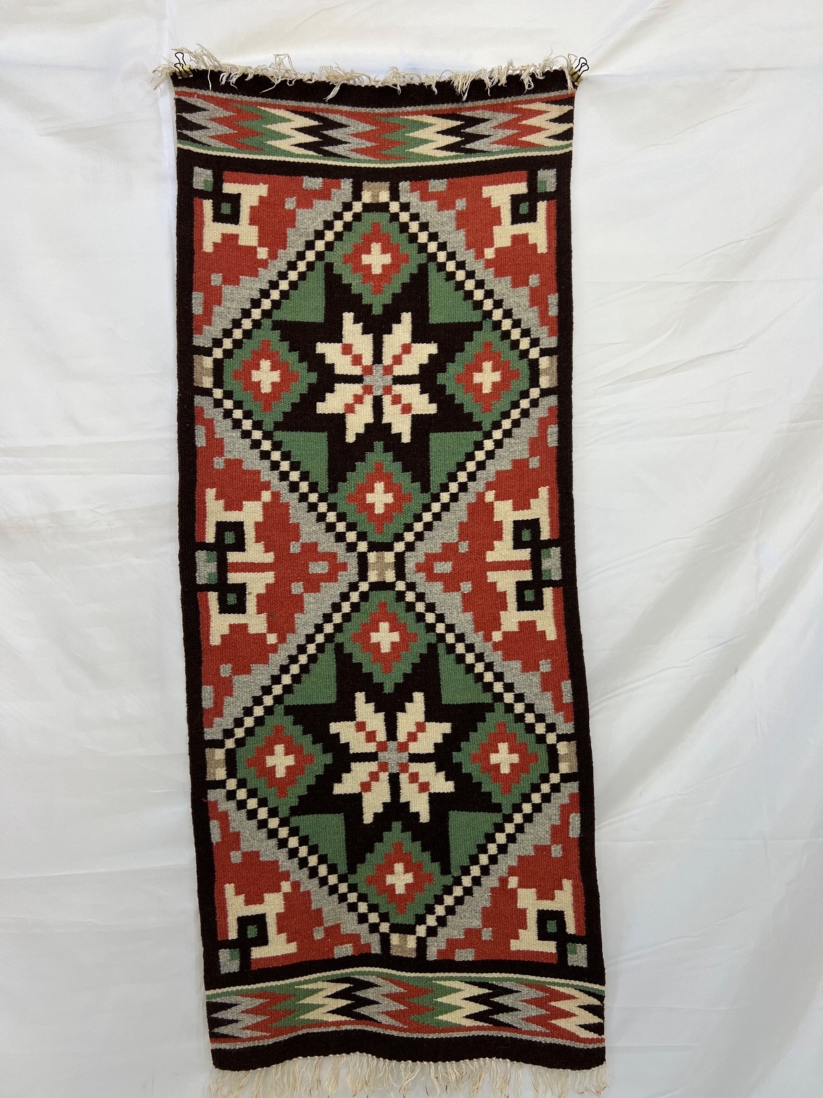 Swedish Röllakan Rug Handwoven Scandinavian Star Wool Runner Folk Art gallery