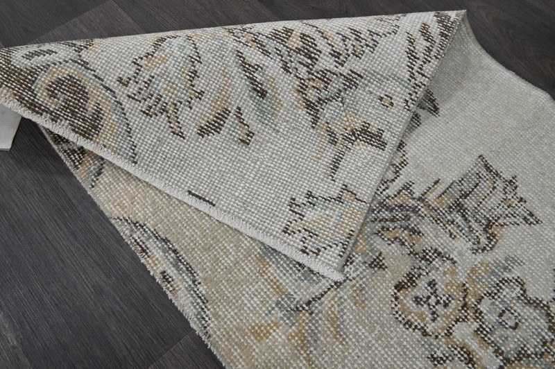 Vintage Turkish Runner Rug 2x8ft Wool Anatolian Handmade Hallway Oushak BEIGE gallery