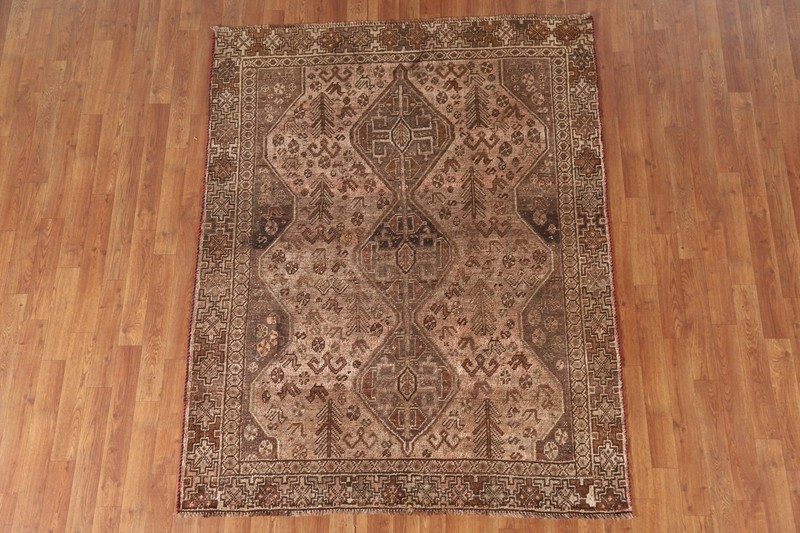 Antique Rug 5x6 ft.Pre-1900 Qashqai Geometric Oriental Handmade Home Décor Rug gallery