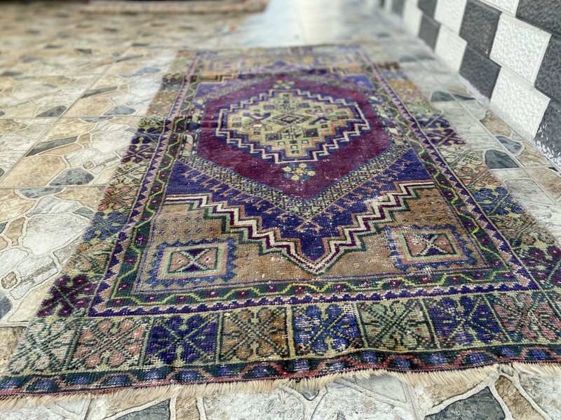 Geometric Oushak Vintage Turkish Rug Handmade Farmhouse Oriental Rug 3x6 ft gallery