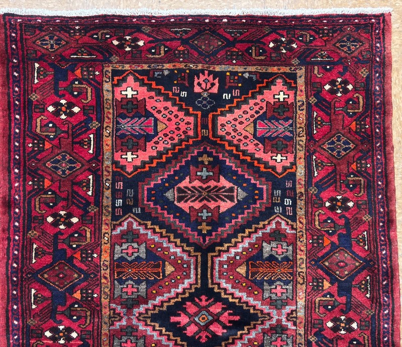 Vintage Zanjan 4x7 Hand Knotted Wool Oriental Tribal Area Rug Red Blue Geometric gallery