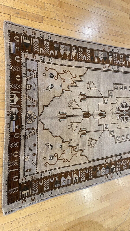 Antique 1939's Muted Colors Bohemian Oushak Nagorno-Karabahk Area Rug 4’7’8’7” gallery