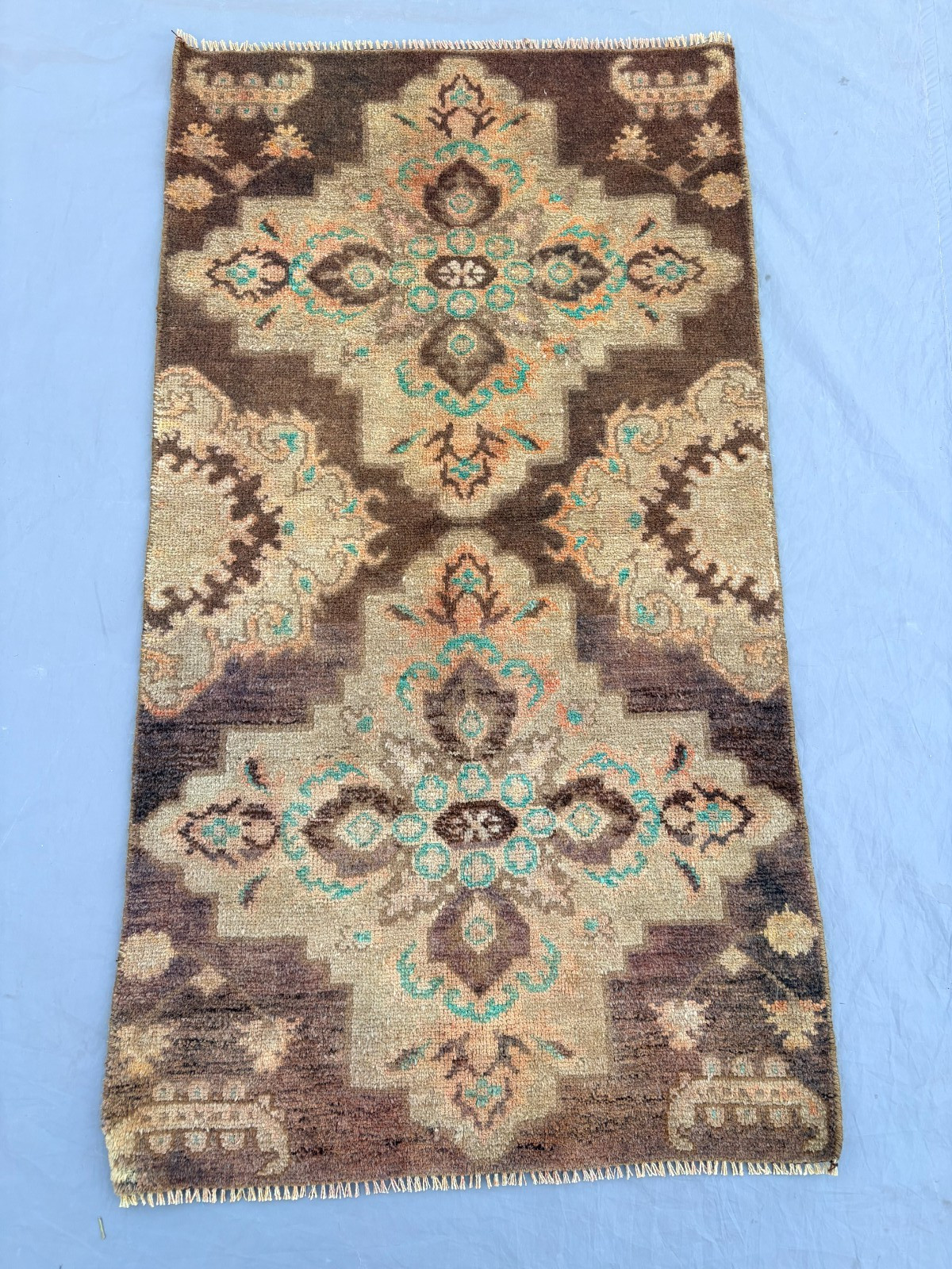 2'3x4'2 ft Vintage Caucasian Hand Knotted Wool Floral Cross Medallion Accent Rug gallery