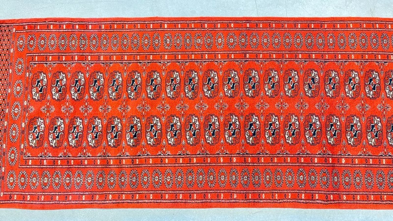 Vintage Bokara Design Runner, Deep Red Field, Hand-Knotted Wool gallery