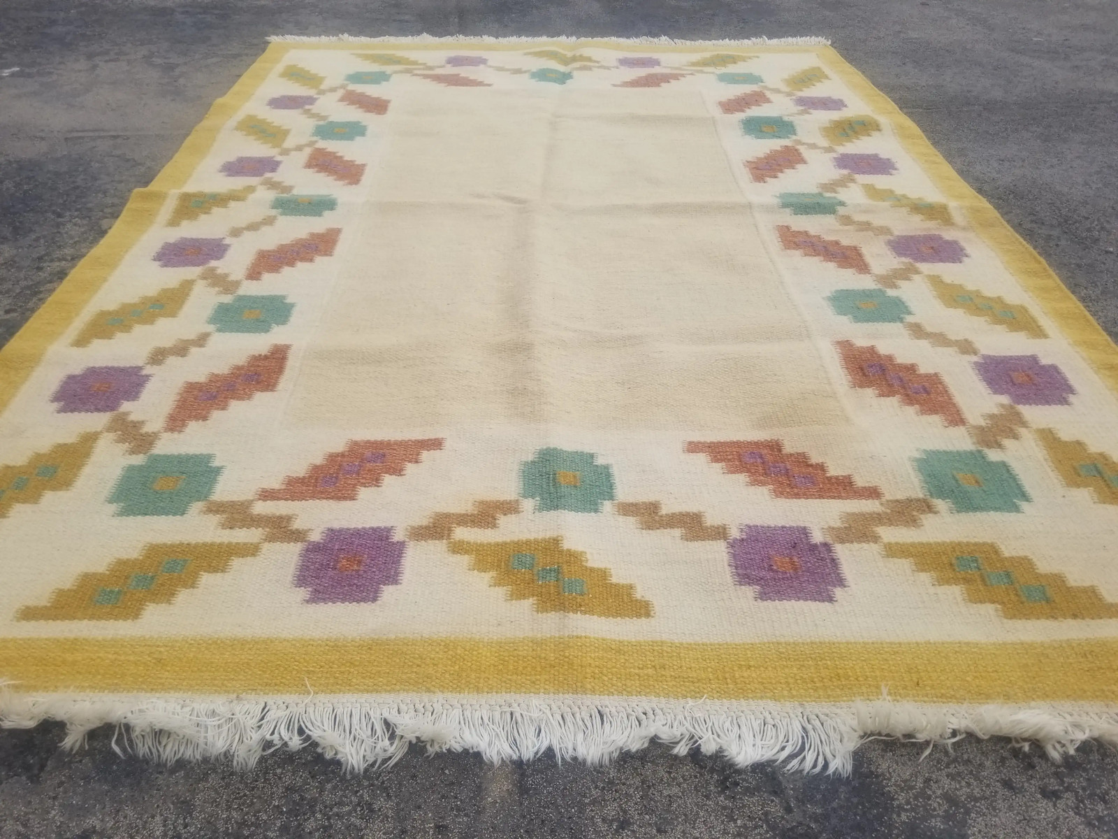 Fine Vintage Traditional Handmade Scandinavian Wool Multiclor Kilim 6.3x4.6 ft gallery