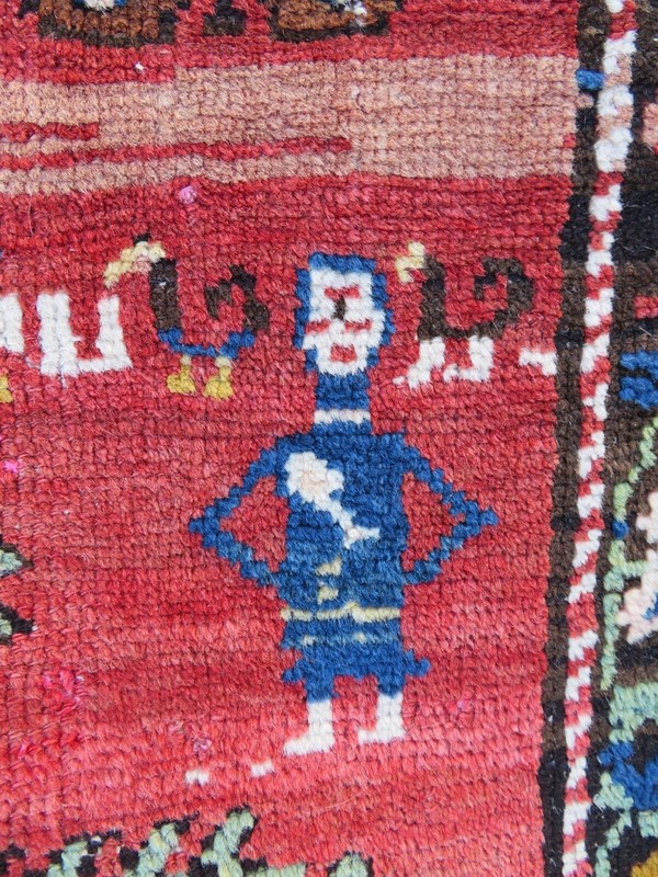 ANTIQUE CAUCASIAN KARABAGH VILLAGE RUG. SIGNED NAME BY WEAVER. 194CM X 117CM. gallery