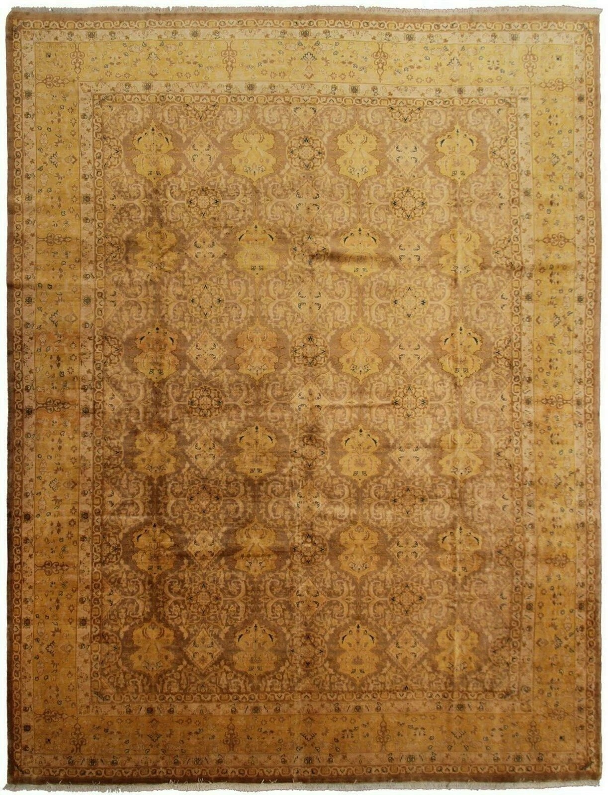 Vintage 9x12 Hand Knotted Wool Rug Warm Beige Allover Floral Pattern circa 1950 gallery